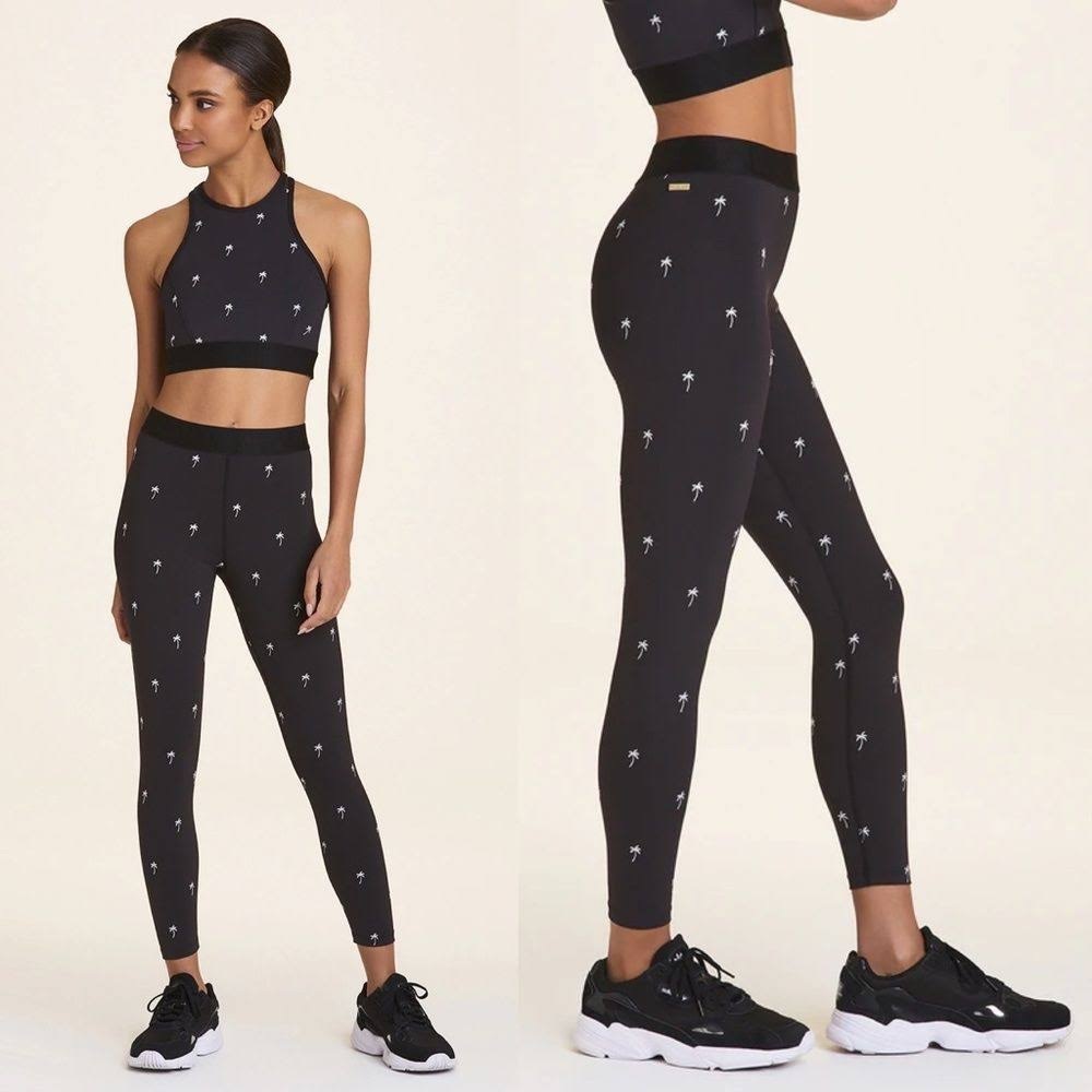 Alala Black Palm Tree Print High Waist Leggings XS